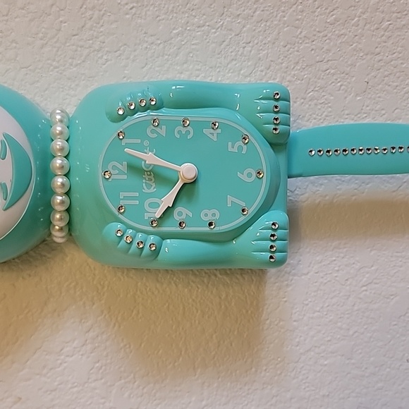 Vintage Jeweled Lady Turquoise Kit-Cat Klock clock SUPER RARE - Picture 5 of 5